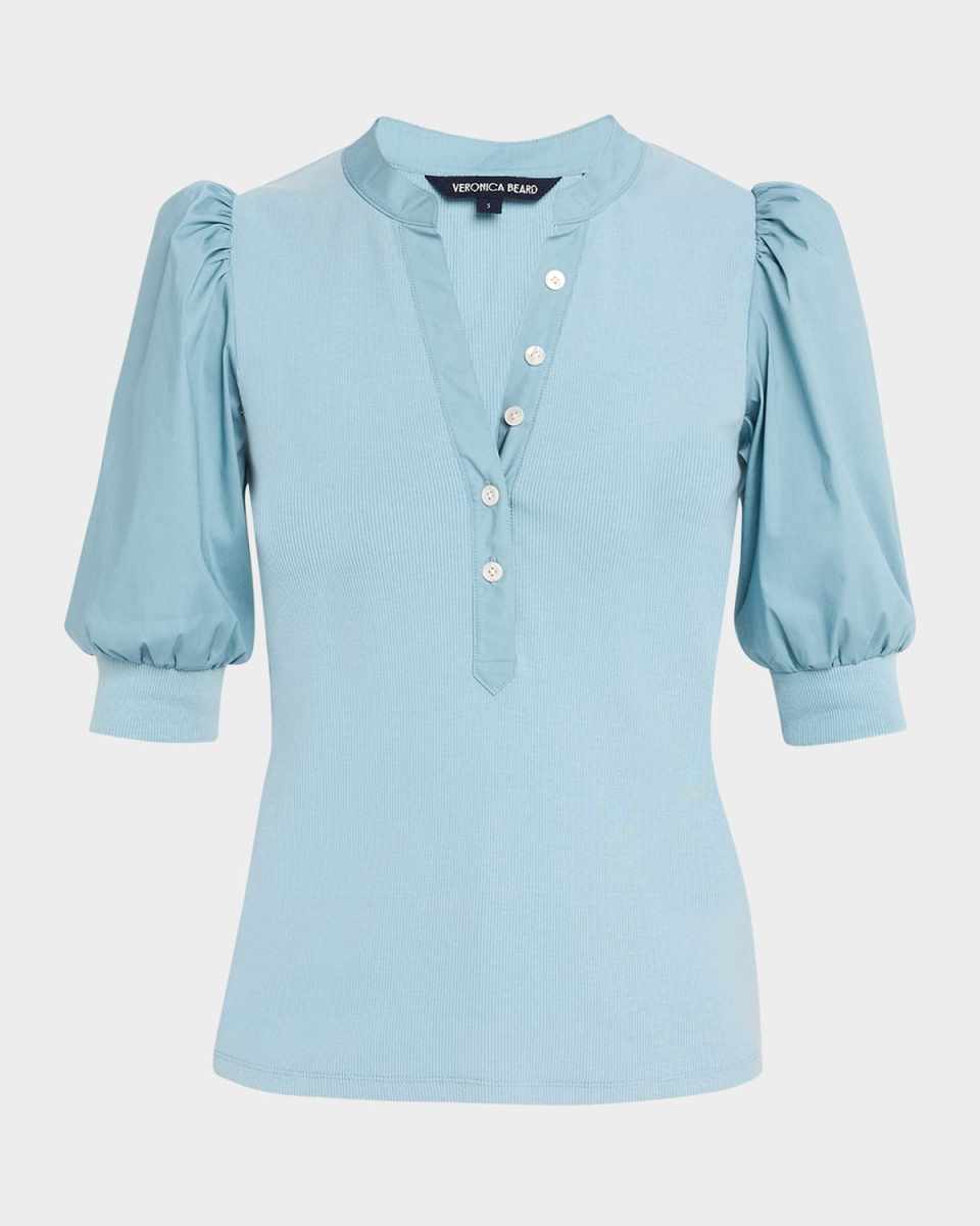 Coralee Puff Sleeve Button-Front Top
